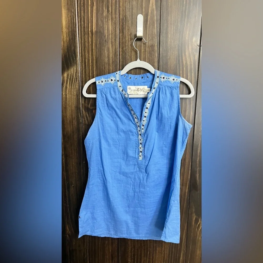 Aventura Blue Embroidered Sleeveless Top-size:small - Picture 8 of 10